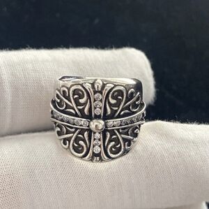 Chrome Hearts Cz Diamonds Keepee Cross Ring Size 7.5 . 15.21 Grams